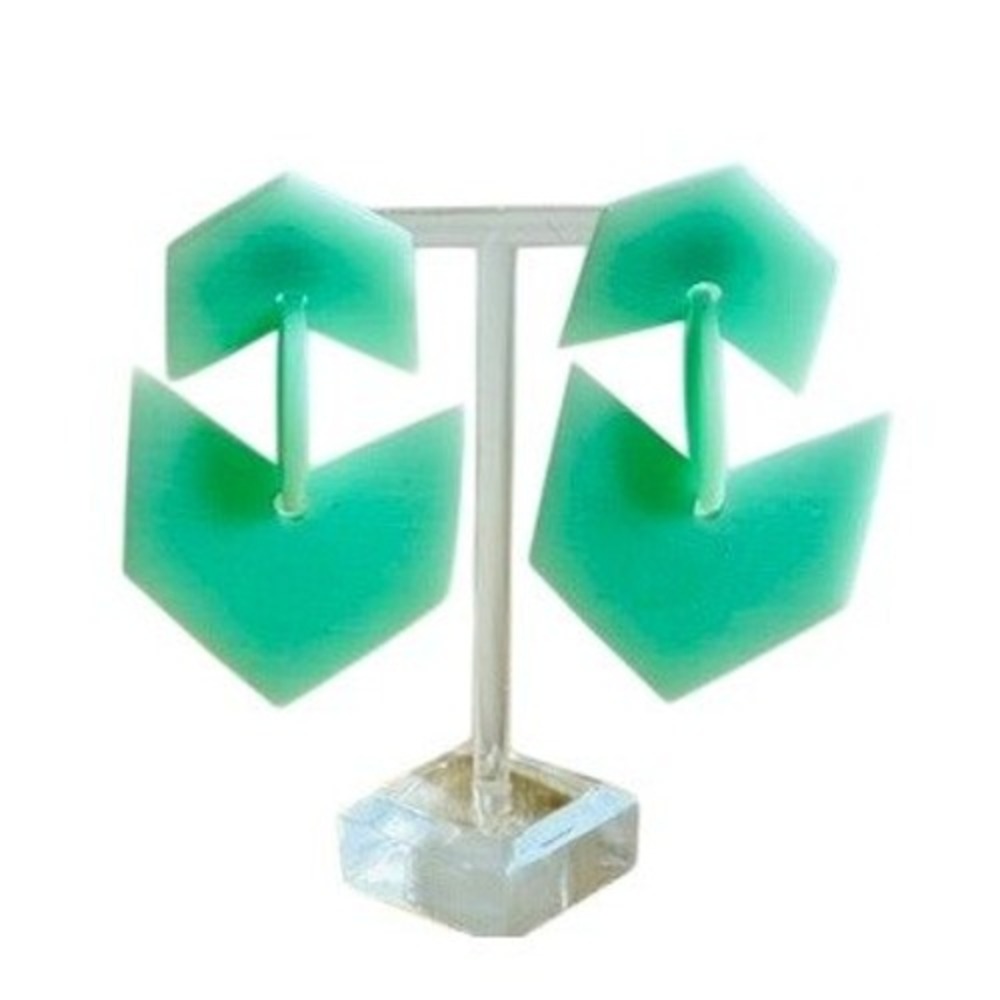 VTG 80s Chunky Sculptural Fun Earrings Statement Flashy Dangle Lucite Green Big‎